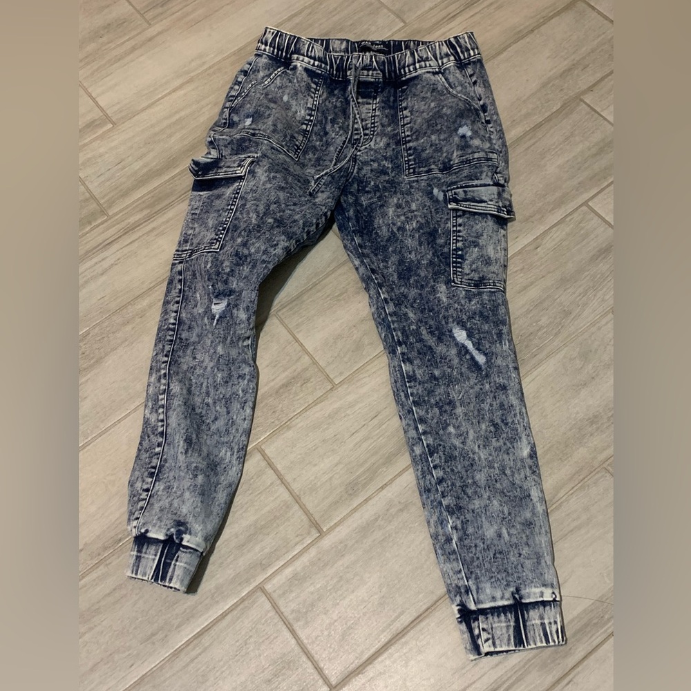 Wax Jean Acid Wash Cargo Jeans - Black and Gray